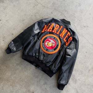 USMC Men's Genuine Leather Jacket Marine Corps Bomber Michael Hoban Wheremi LG